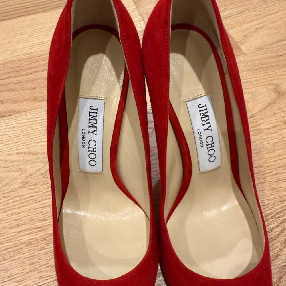 Jimmy Choo Black Suede Pumps Red - Picture 7 of 7